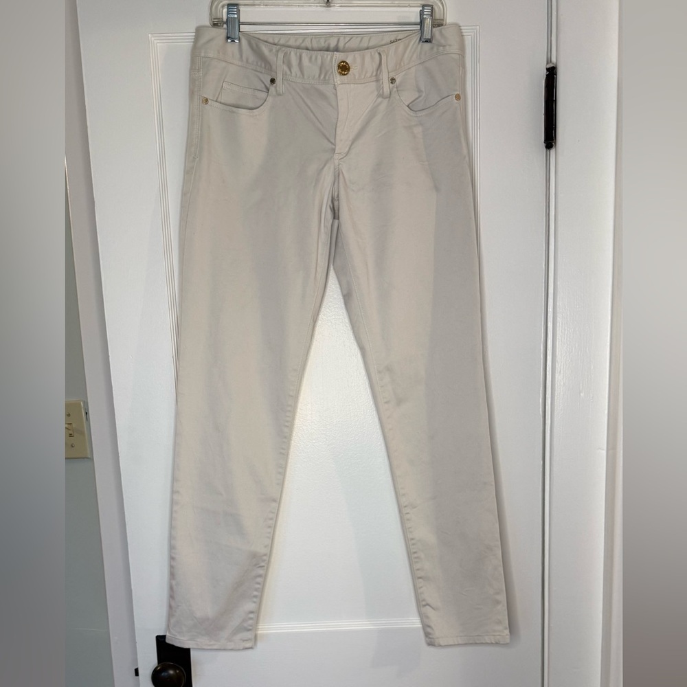 Lilly Pulitzer Worth Skinny White Cotton Pants with Gold Accents Size 6